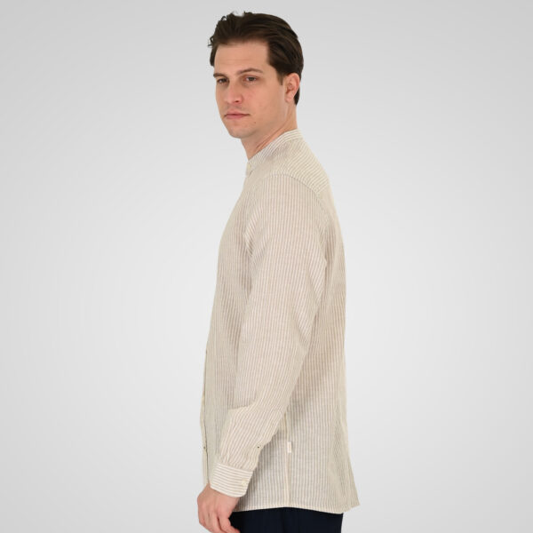 261GS-5195 SHIRT LINEN STRIPED WITH MAO COLLAR AND LONG SLEEVES CC90 BEIGE WHITE