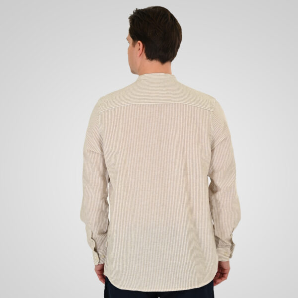 261GS-5195 SHIRT LINEN STRIPED WITH MAO COLLAR AND LONG SLEEVES CC90 BEIGE WHITE
