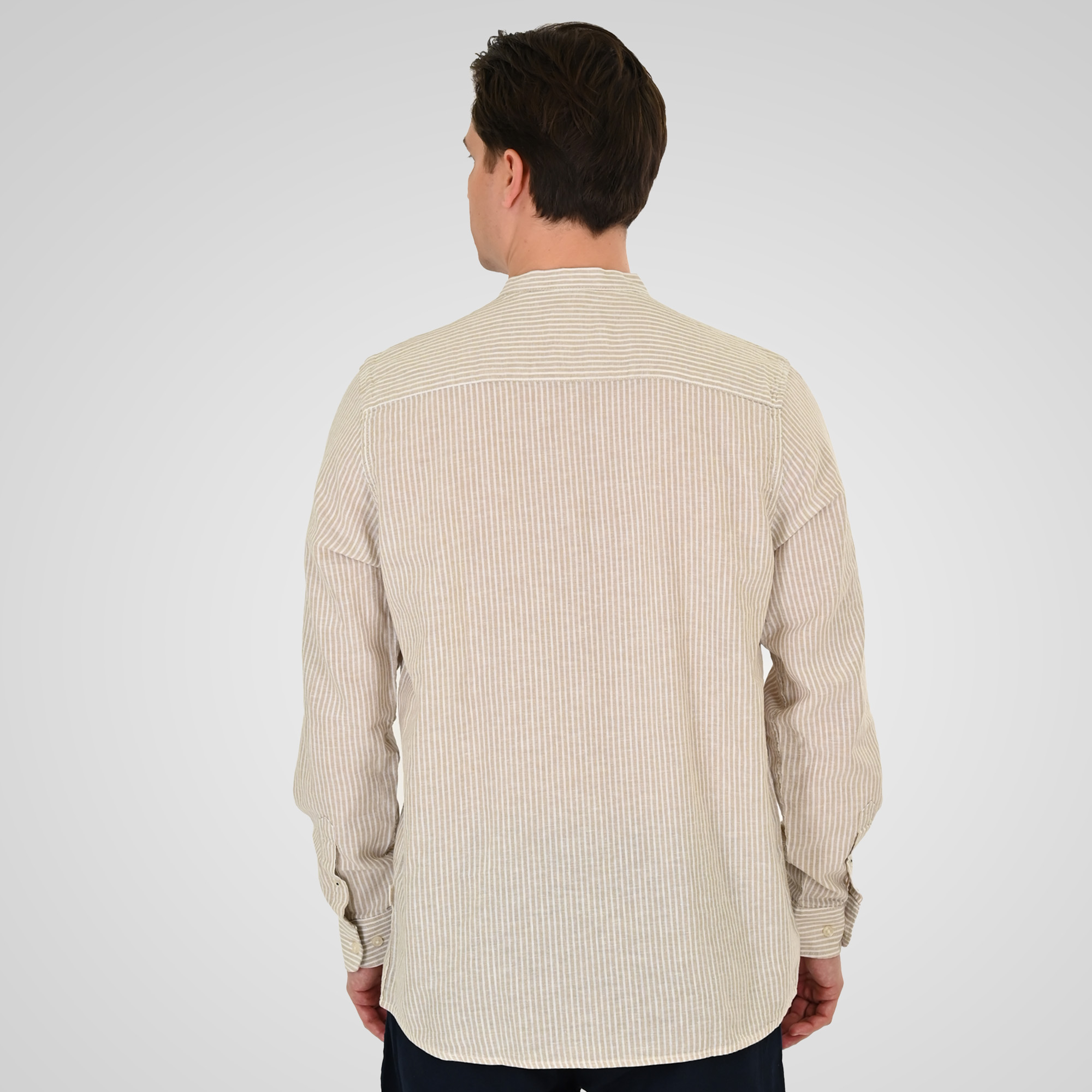 261GS-5195 SHIRT LINEN STRIPED WITH MAO COLLAR AND LONG SLEEVES CC90 BEIGE WHITE - Image 4
