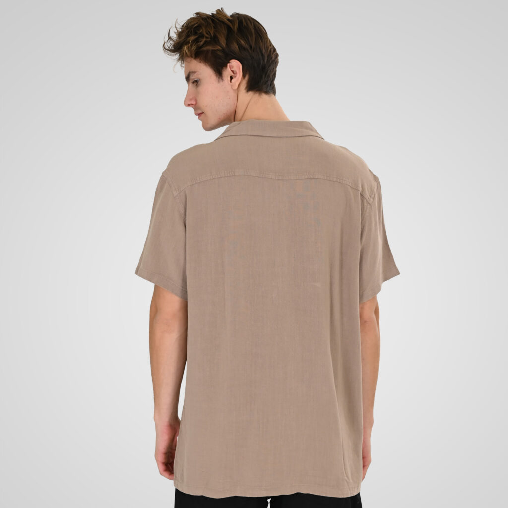 261GS-5198 SHIRT LINEN WITH CAMP COLLAR, CHEST POCKET AND SHORT SLEEVES (RELAXED FIT) SAND