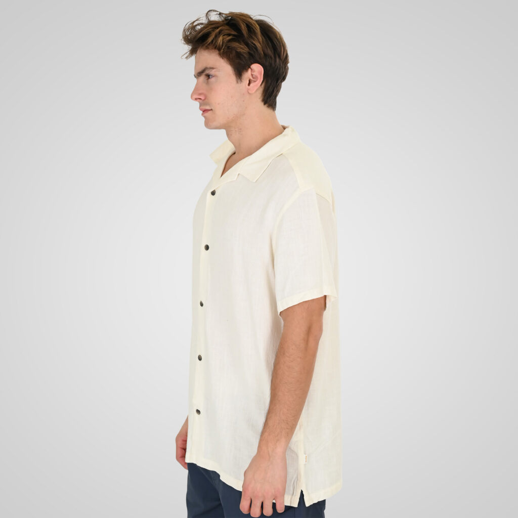 261GS-5198 SHIRT LINEN WITH CAMP COLLAR, CHEST POCKET AND SHORT SLEEVES (RELAXED FIT) COTTON WHITE