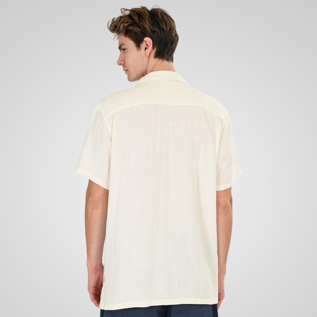 261GS-5198 SHIRT LINEN WITH CAMP COLLAR, CHEST POCKET AND SHORT SLEEVES (RELAXED FIT) COTTON WHITE