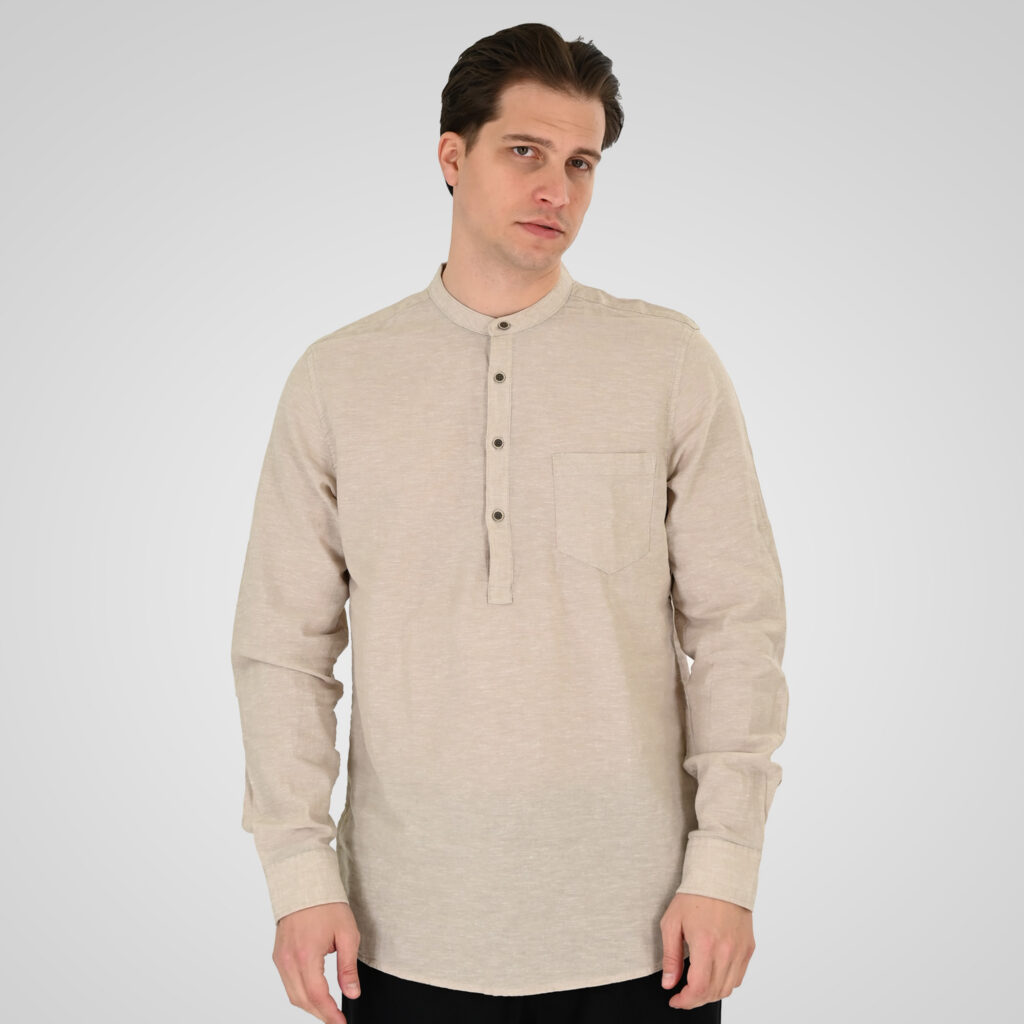 261GS-5200 SHIRT LINEN WITH MAO COLLAR, HALF BUTTON PLACKET, CHEST POCKET AND LONG SLEEVES BEIGE