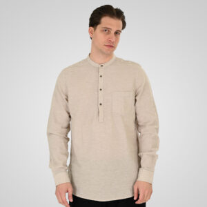 261GS-5200 SHIRT LINEN WITH MAO COLLAR, HALF BUTTON PLACKET, CHEST POCKET AND LONG SLEEVES BEIGE