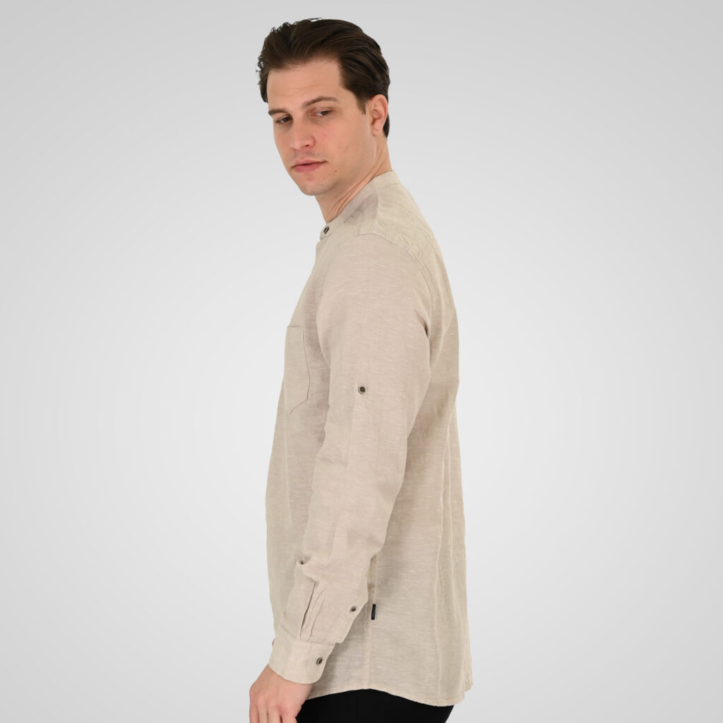 261GS-5200 SHIRT LINEN WITH MAO COLLAR, HALF BUTTON PLACKET, CHEST POCKET AND LONG SLEEVES BEIGE