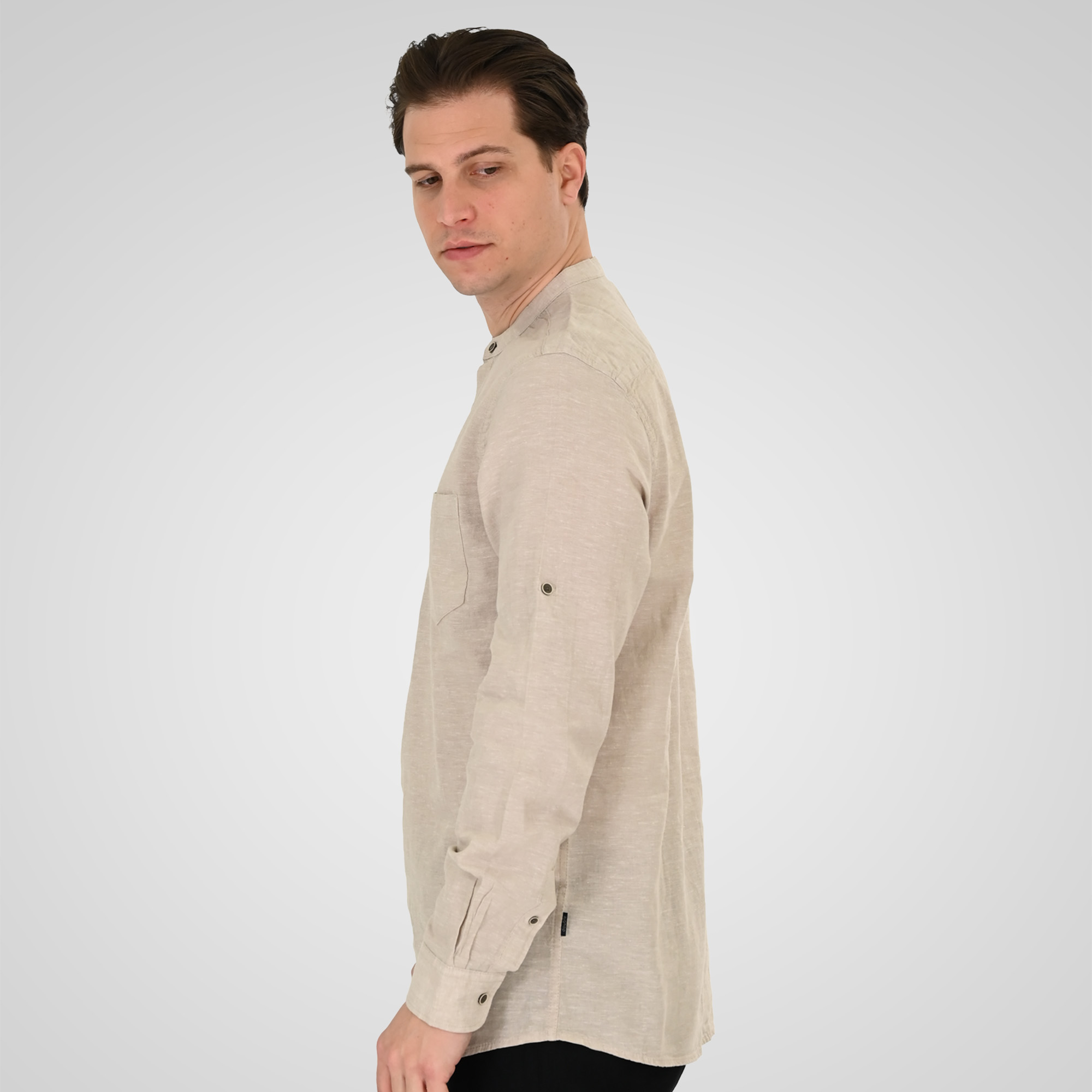261GS-5200 SHIRT LINEN WITH MAO COLLAR, HALF BUTTON PLACKET, CHEST POCKET AND LONG SLEEVES BEIGE - Image 3