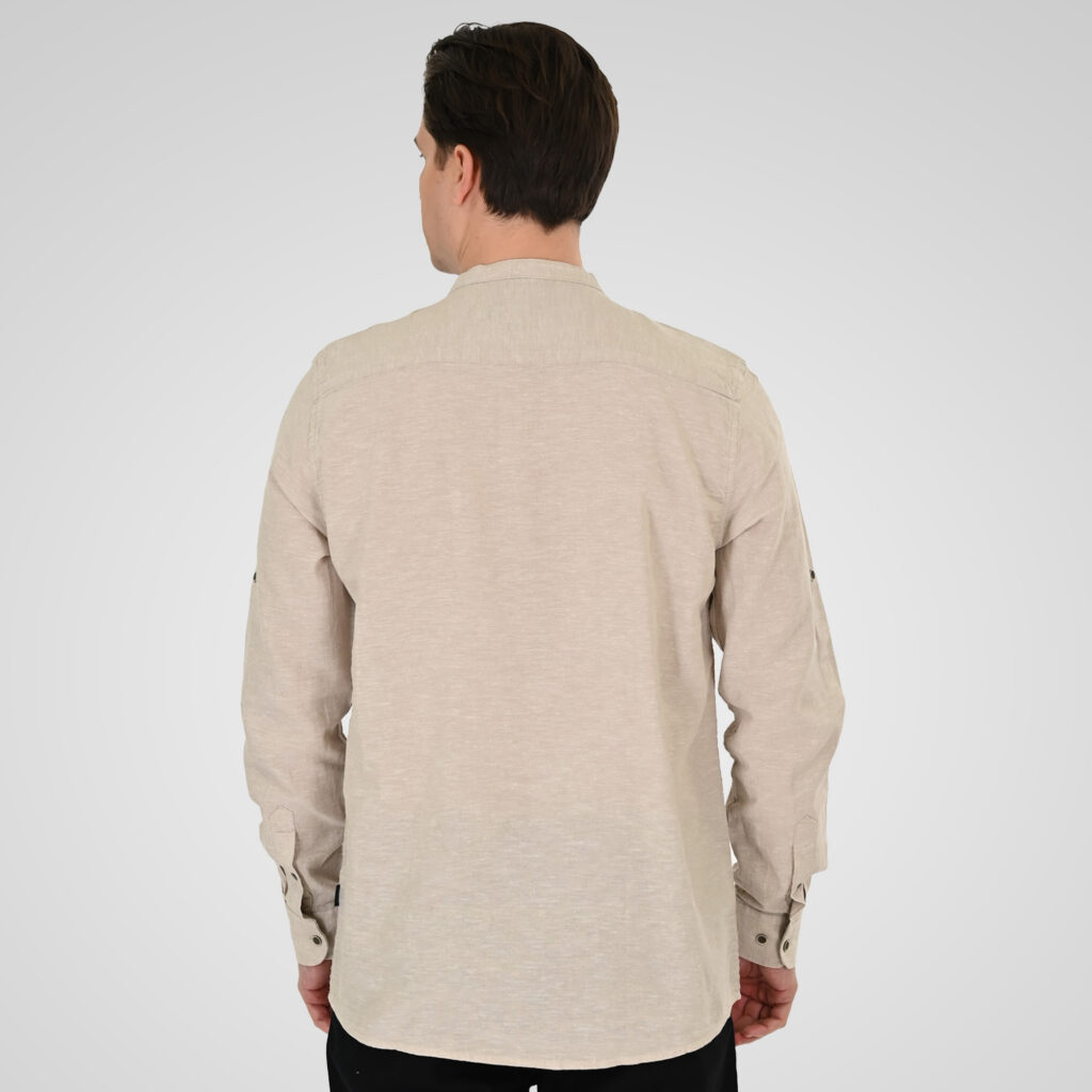261GS-5200 SHIRT LINEN WITH MAO COLLAR, HALF BUTTON PLACKET, CHEST POCKET AND LONG SLEEVES BEIGE