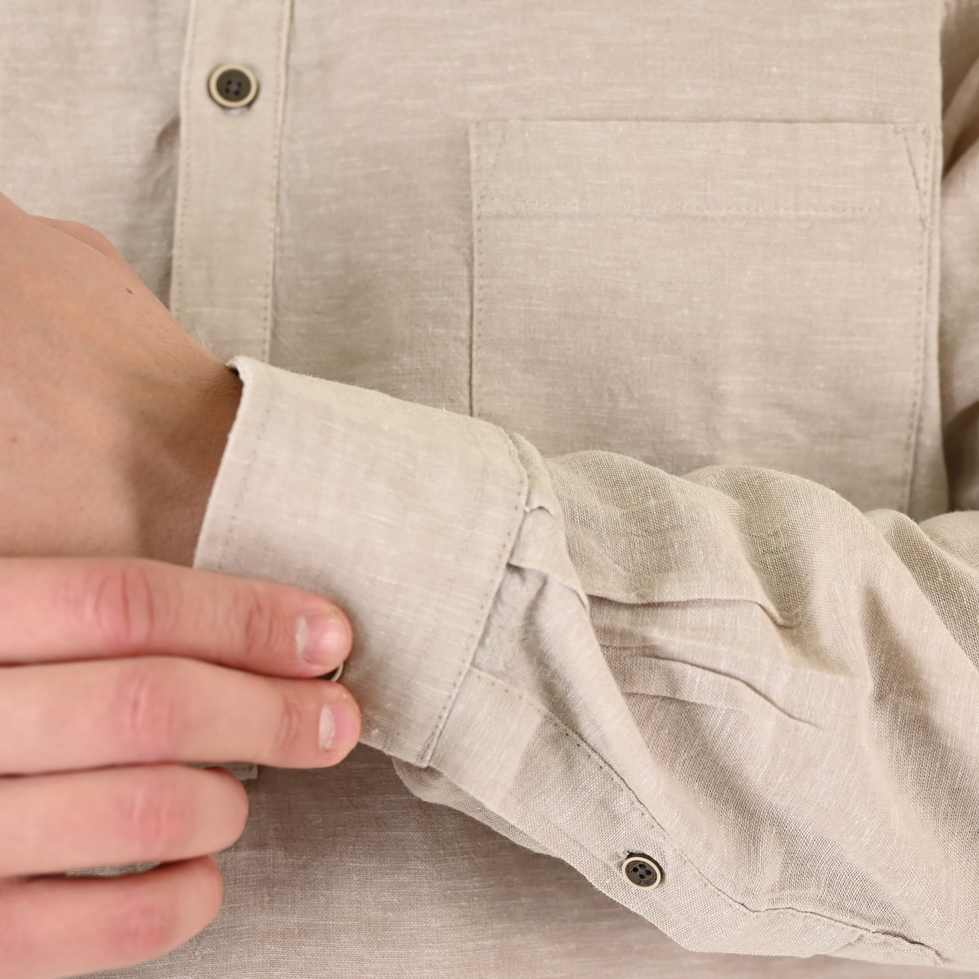 261GS-5200 SHIRT LINEN WITH MAO COLLAR, HALF BUTTON PLACKET, CHEST POCKET AND LONG SLEEVES BEIGE - Image 6