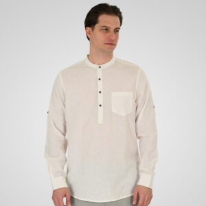 261GS-5200 SHIRT LINEN WITH MAO COLLAR, HALF BUTTON PLACKET, CHEST POCKET AND LONG SLEEVES LINEN WHITE