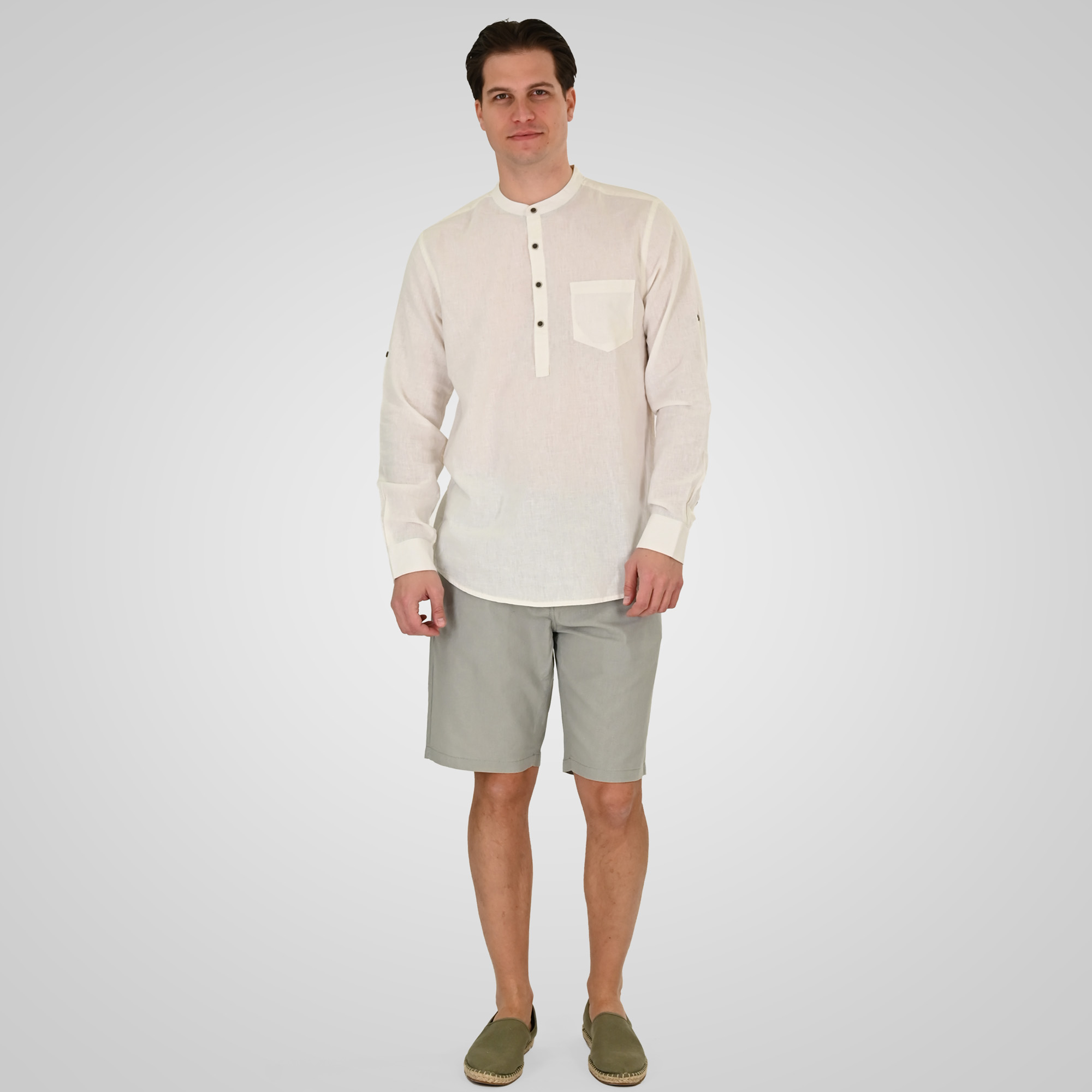 261GS-5200 SHIRT LINEN WITH MAO COLLAR, HALF BUTTON PLACKET, CHEST POCKET AND LONG SLEEVES LINEN WHITE - Image 2