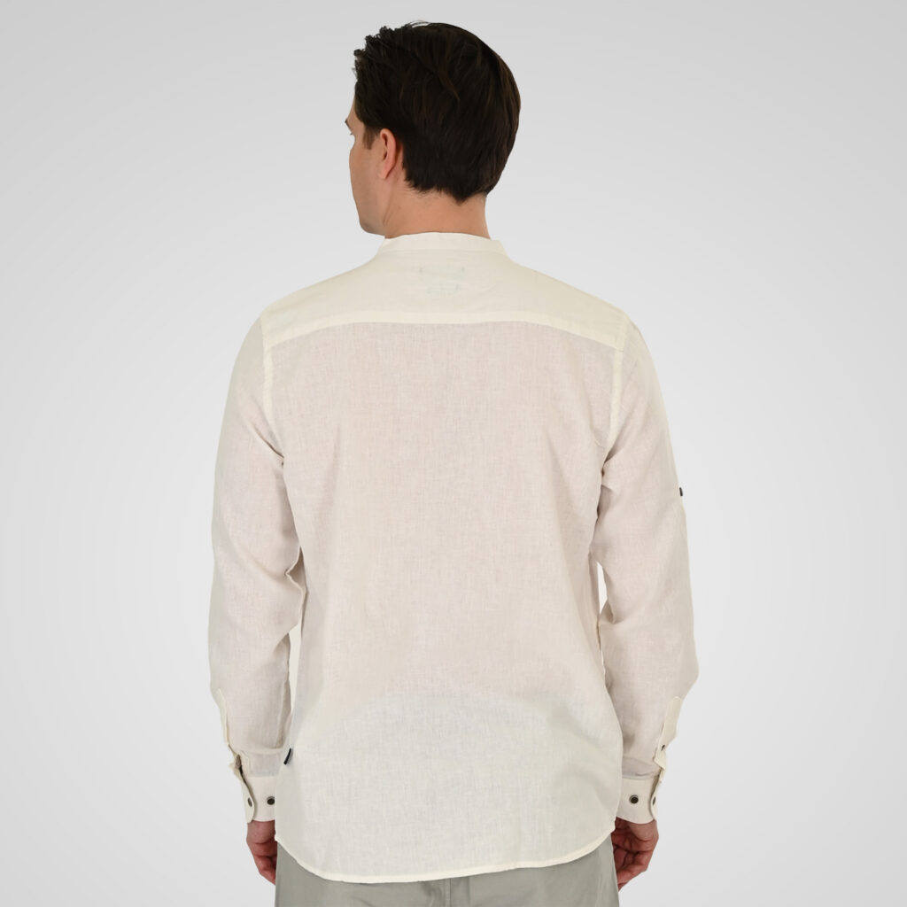 261GS-5200 SHIRT LINEN WITH MAO COLLAR, HALF BUTTON PLACKET, CHEST POCKET AND LONG SLEEVES LINEN WHITE