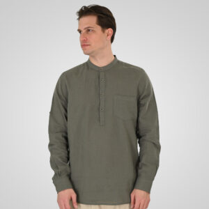 261GS-5200 SHIRT LINEN WITH MAO COLLAR, HALF BUTTON PLACKET, CHEST POCKET AND LONG SLEEVES OLIVE - Image 1