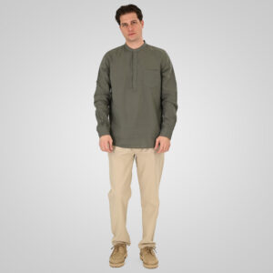 261GS-5200 SHIRT LINEN WITH MAO COLLAR, HALF BUTTON PLACKET, CHEST POCKET AND LONG SLEEVES OLIVE - Image 2