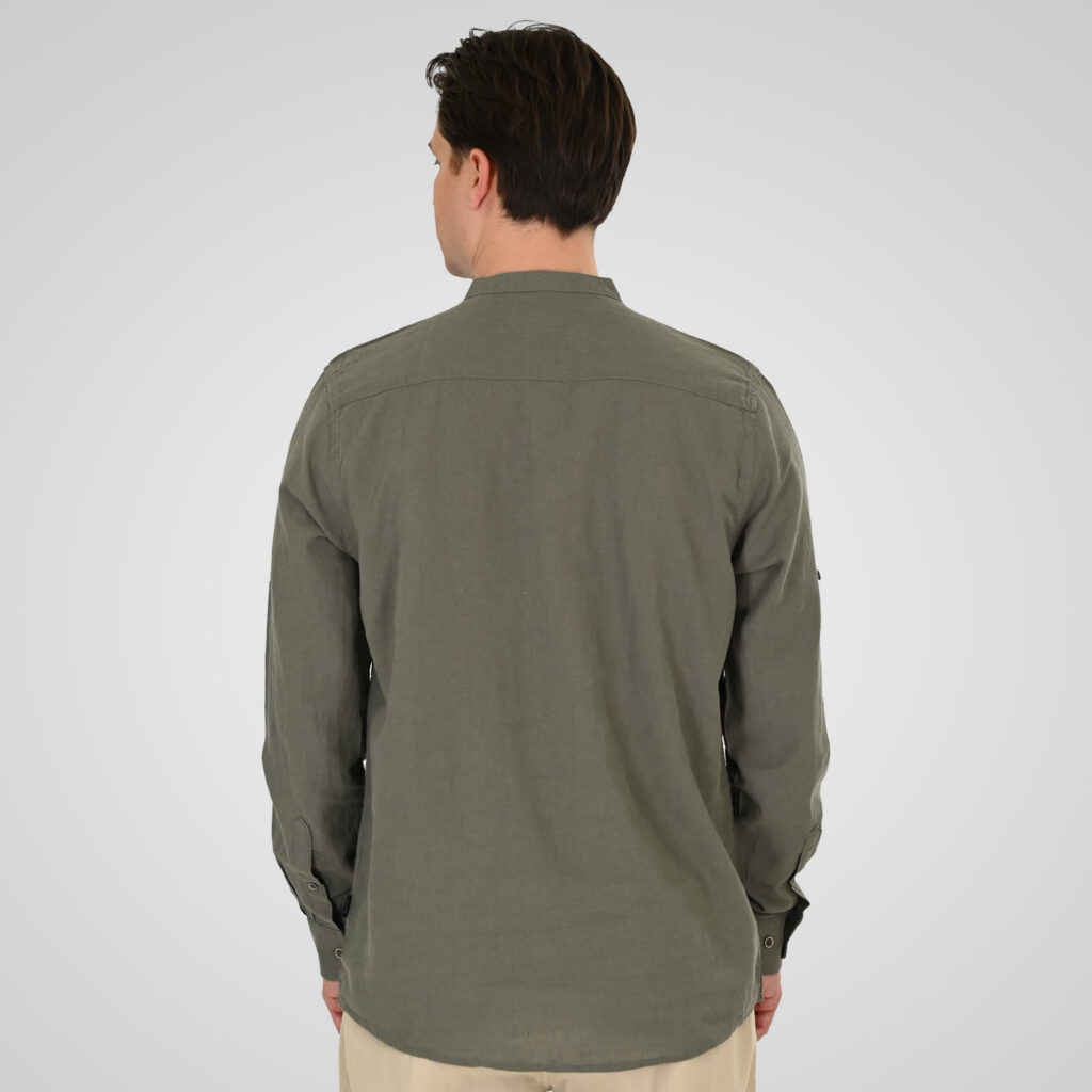 261GS-5200 SHIRT LINEN WITH MAO COLLAR, HALF BUTTON PLACKET, CHEST POCKET AND LONG SLEEVES OLIVE