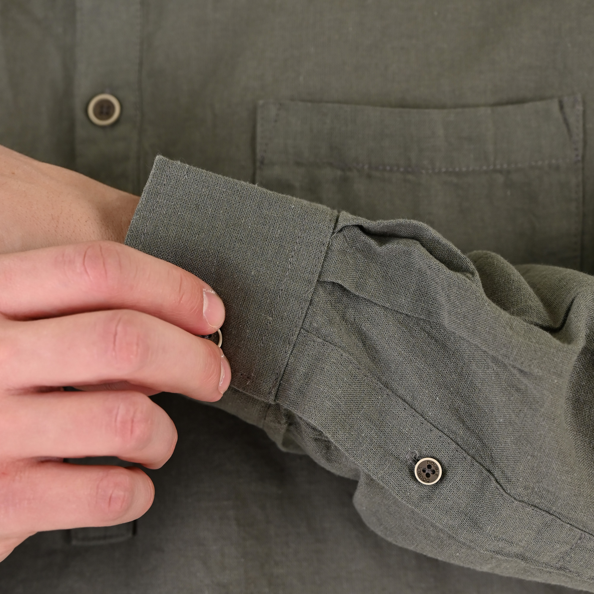 261GS-5200 SHIRT LINEN WITH MAO COLLAR, HALF BUTTON PLACKET, CHEST POCKET AND LONG SLEEVES OLIVE - Image 6