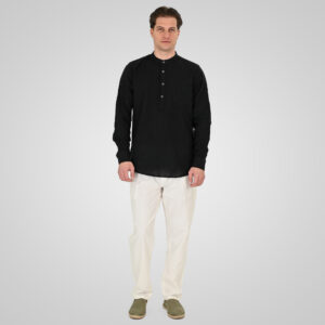 261GS-5200 SHIRT LINEN WITH MAO COLLAR, HALF BUTTON PLACKET, CHEST POCKET AND LONG SLEEVES BLACK