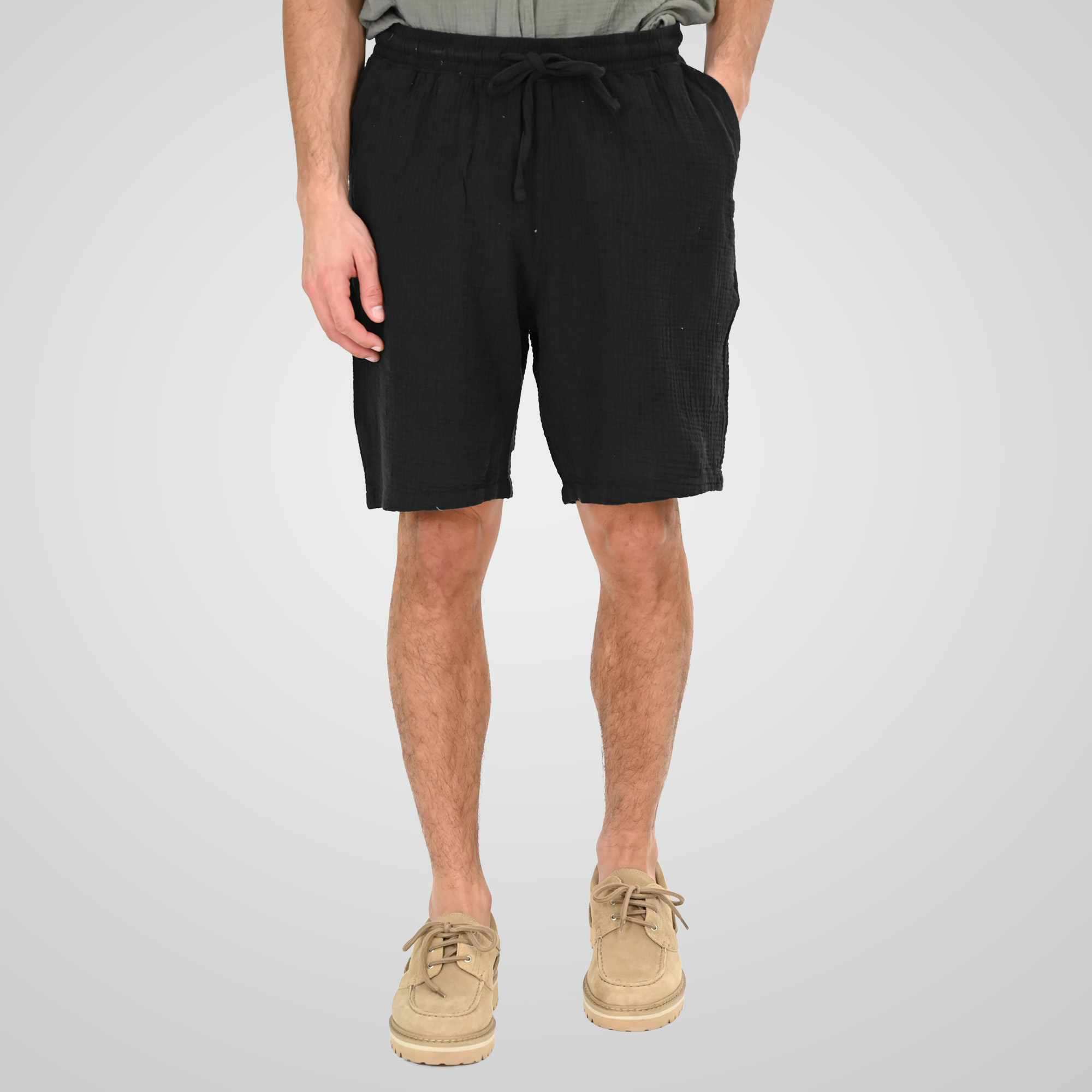 261MSHO-7064 SHORTS WITH ELASTIC WAISTBAND (SPECIAL FABRIC) BLACK - Image 1