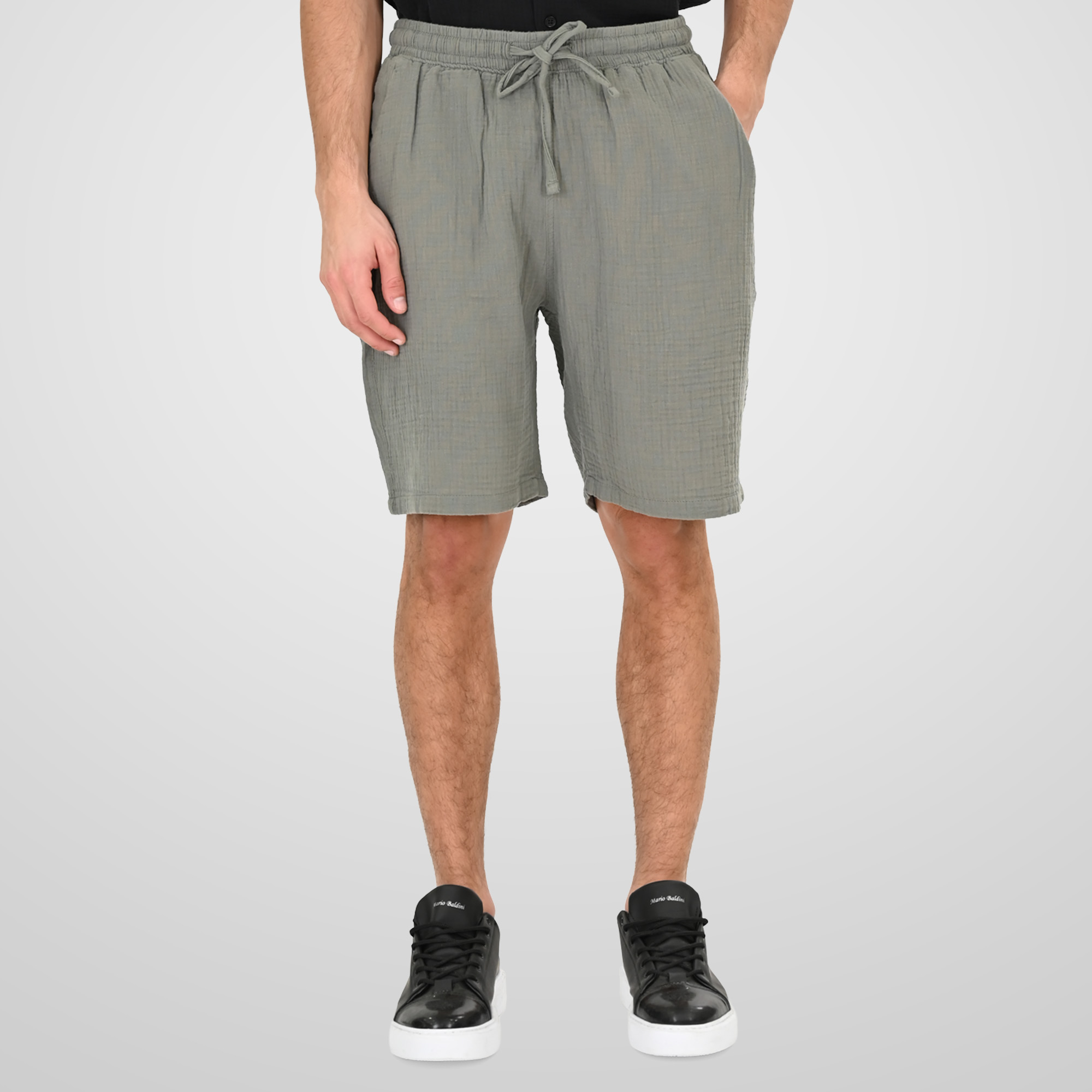 261MSHO-7064 SHORTS WITH ELASTIC WAISTBAND (SPECIAL FABRIC) LT KHAKI - Image 1