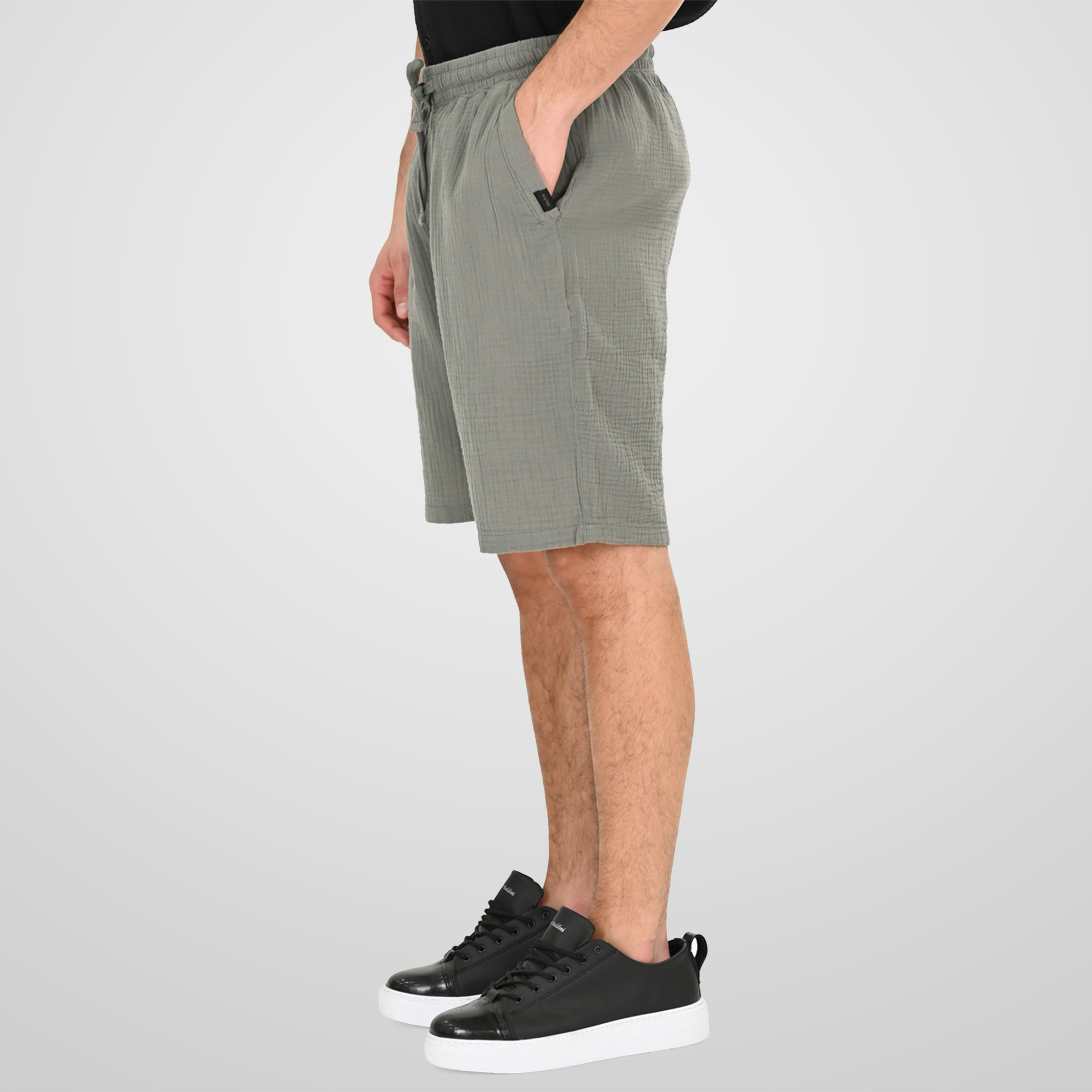 261MSHO-7064 SHORTS WITH ELASTIC WAISTBAND (SPECIAL FABRIC) LT KHAKI - Image 3