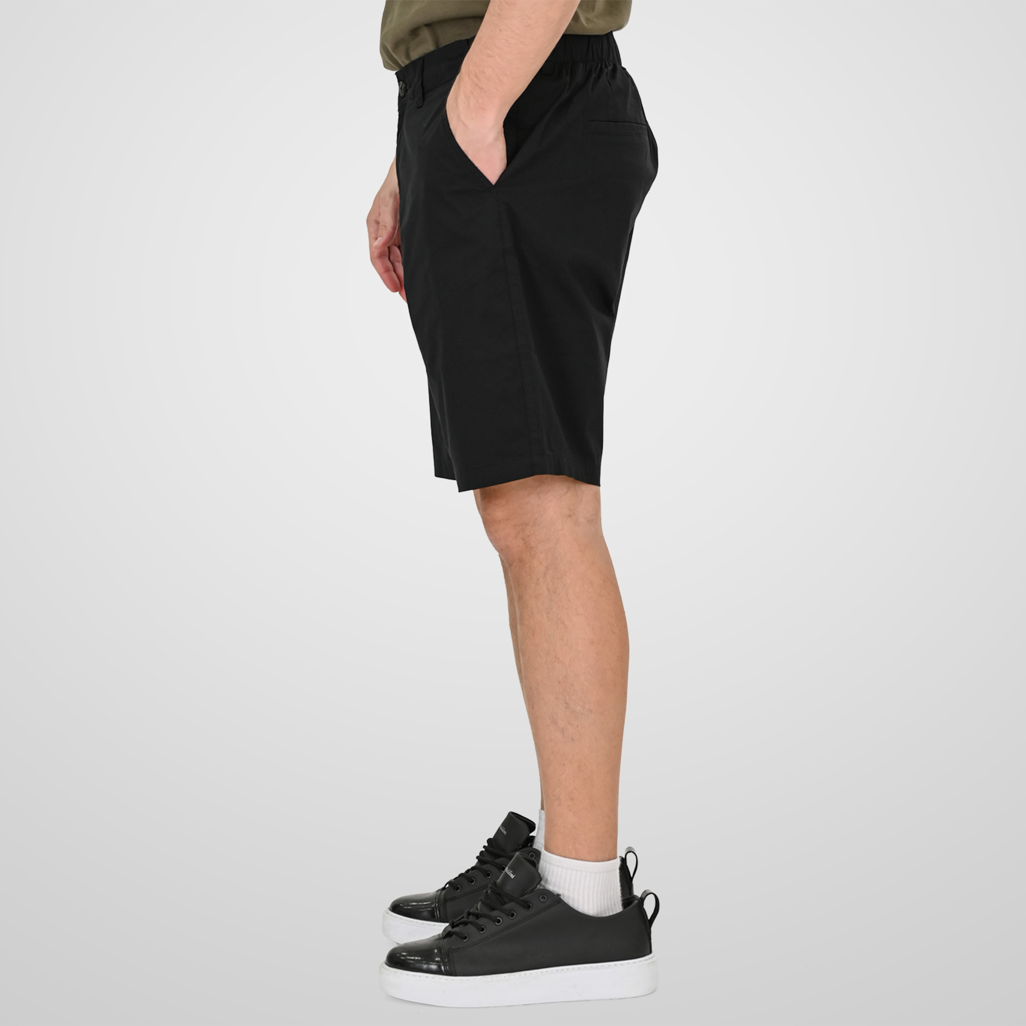 261MSHO-7066 SHORT CHINOS WITH HALF ELASTIC WAISTBAND (LIGHTWEIGHT) BLACK - Image 3