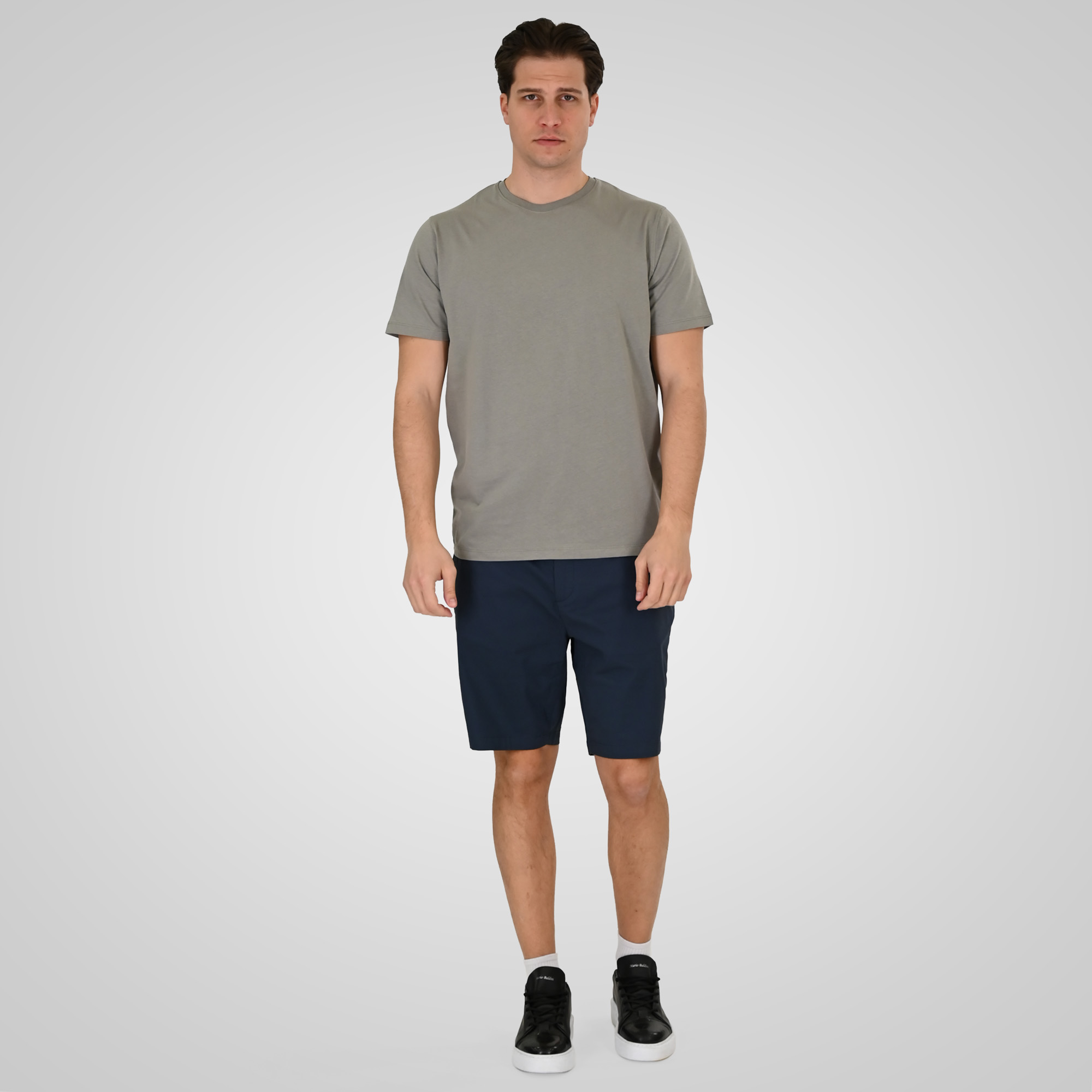261MSHO-7066 SHORT CHINOS WITH HALF ELASTIC WAISTBAND (LIGHTWEIGHT) SMOKE BLUE - Image 2