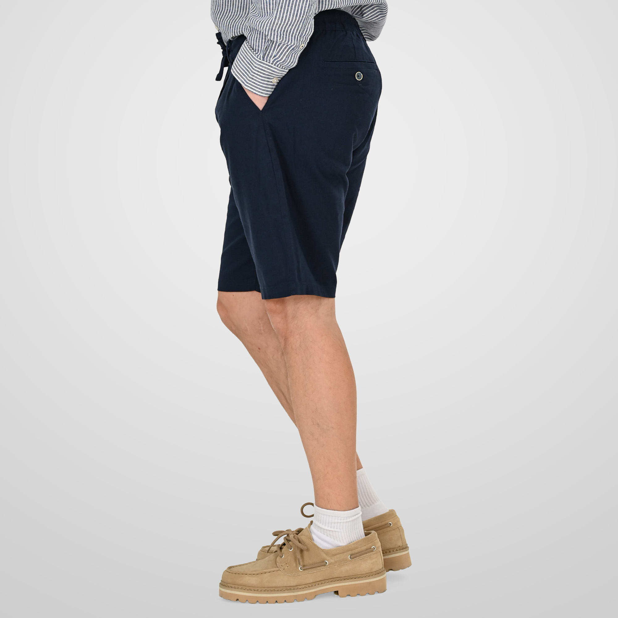 261MSHO-7068 CHINOS LINEN BLEND SHORTS WITH ELASTICATED WAISTBAND NAVY - Image 3