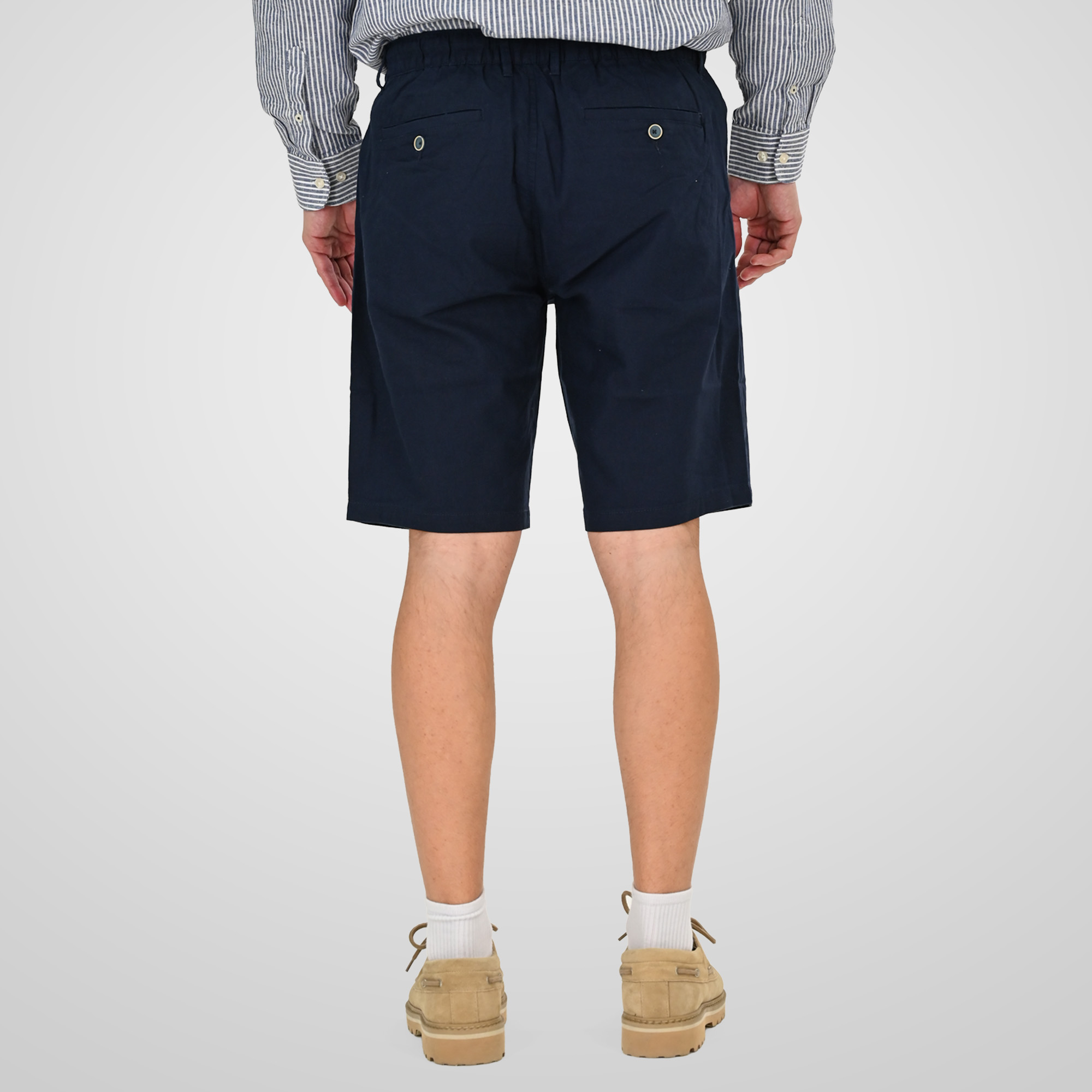 261MSHO-7068 CHINOS LINEN BLEND SHORTS WITH ELASTICATED WAISTBAND NAVY - Image 4