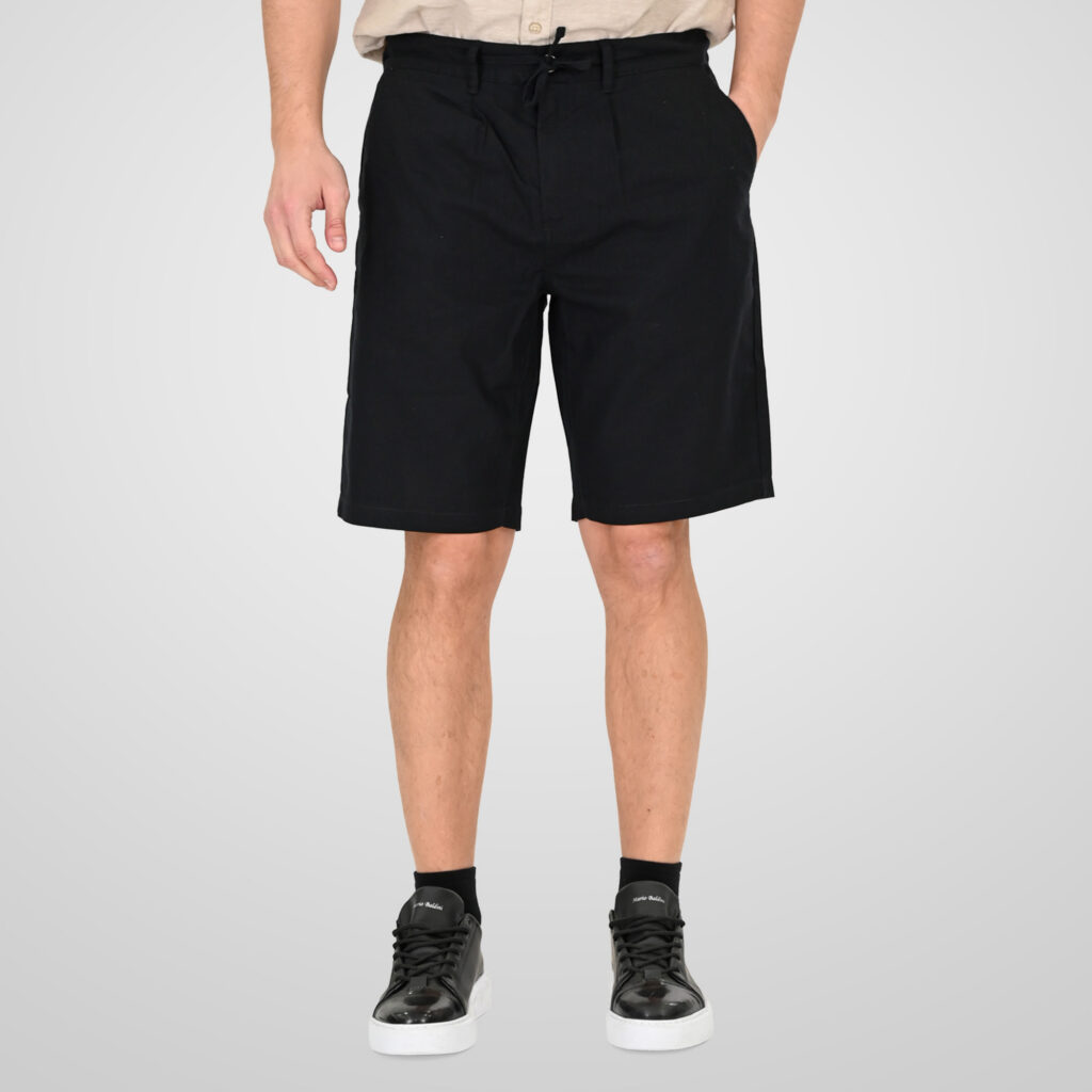 261MSHO-7068 CHINOS LINEN BLEND SHORTS WITH ELASTICATED WAISTBAND BLACK