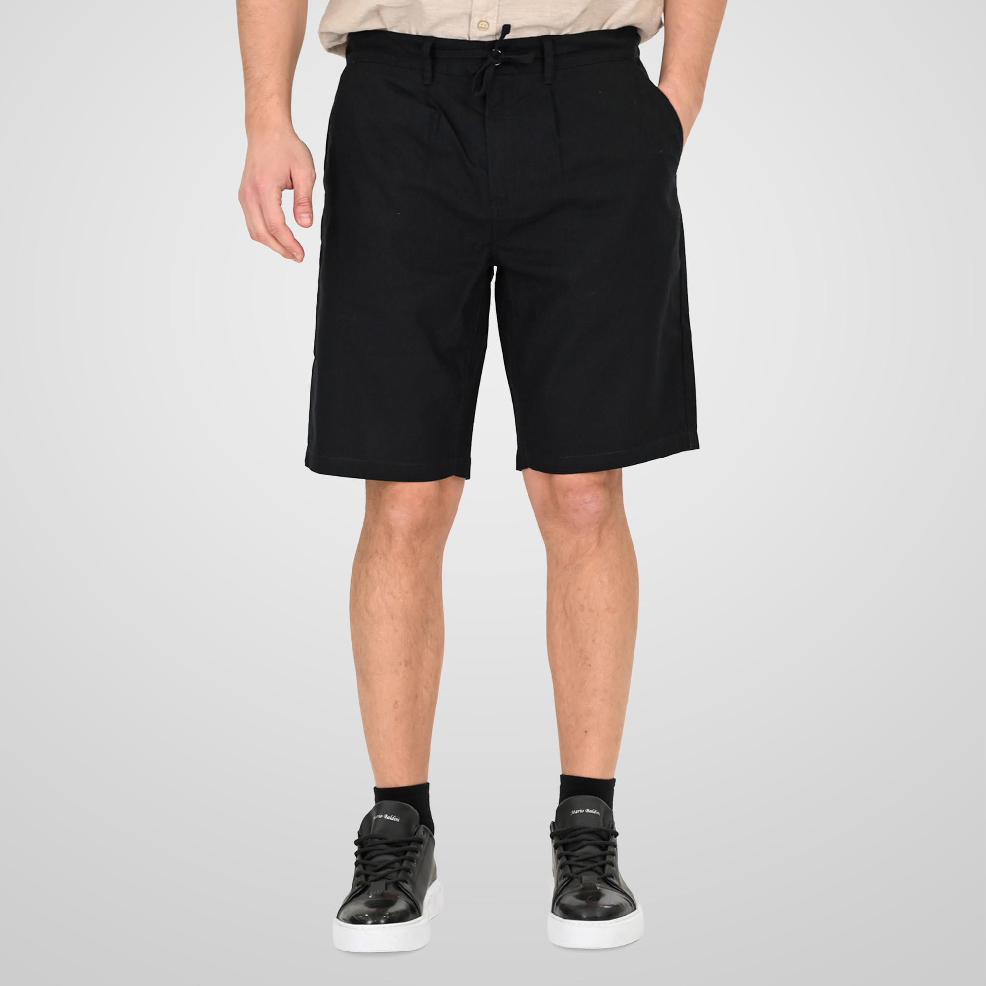 261MSHO-7068 CHINOS LINEN BLEND SHORTS WITH ELASTICATED WAISTBAND BLACK - Image 1
