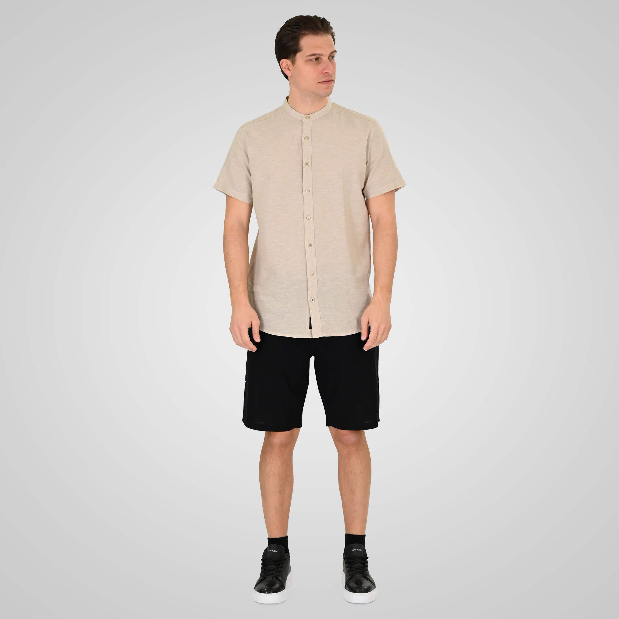 261MSHO-7068 CHINOS LINEN BLEND SHORTS WITH ELASTICATED WAISTBAND BLACK - Image 2