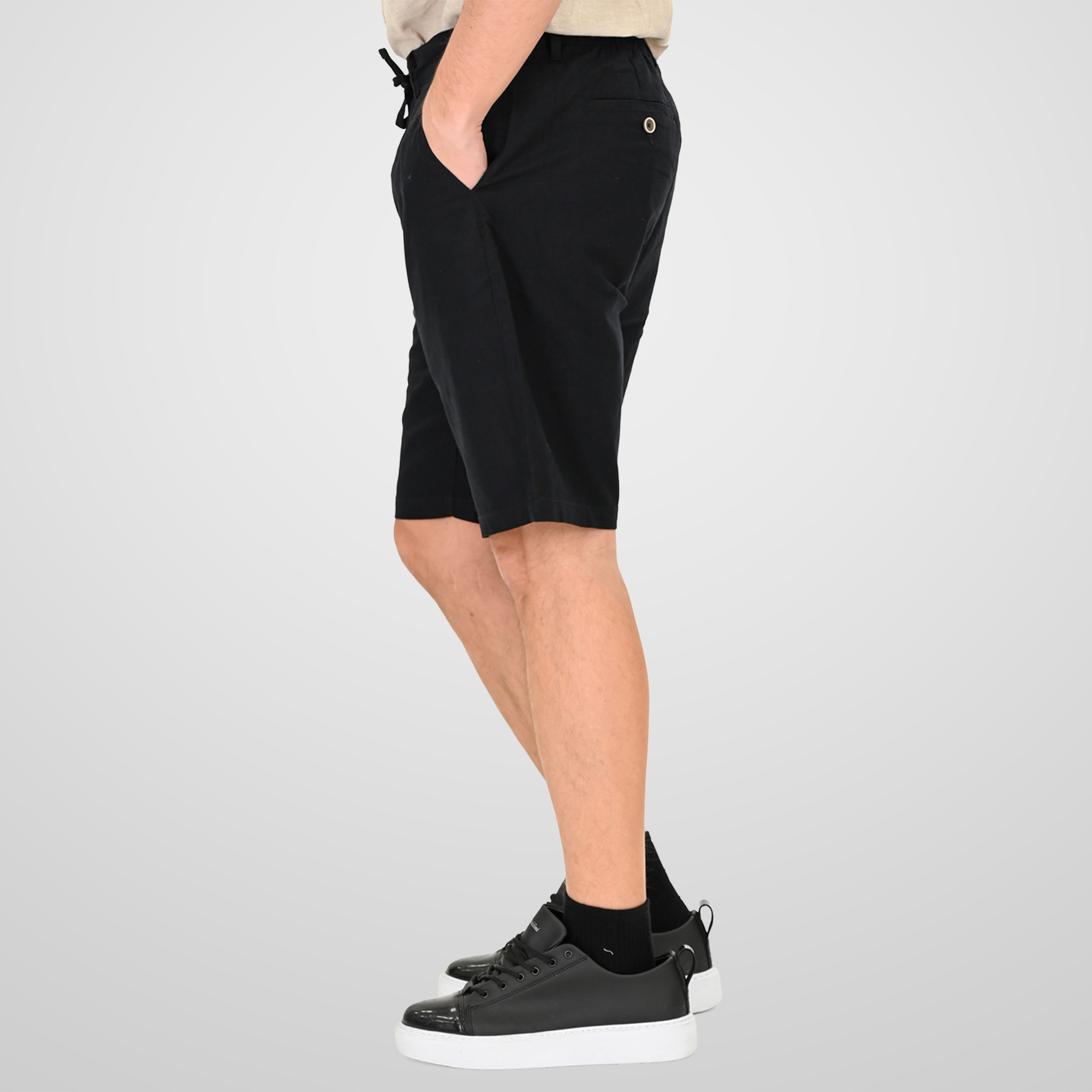 261MSHO-7068 CHINOS LINEN BLEND SHORTS WITH ELASTICATED WAISTBAND BLACK - Image 3