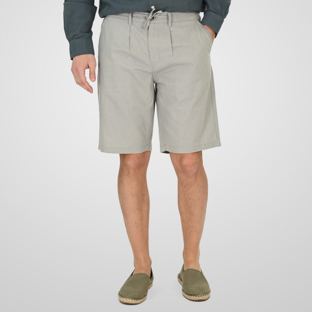 261MSHO-7068 CHINOS LINEN BLEND SHORTS WITH ELASTICATED WAISTBAND SMOKE GREEN