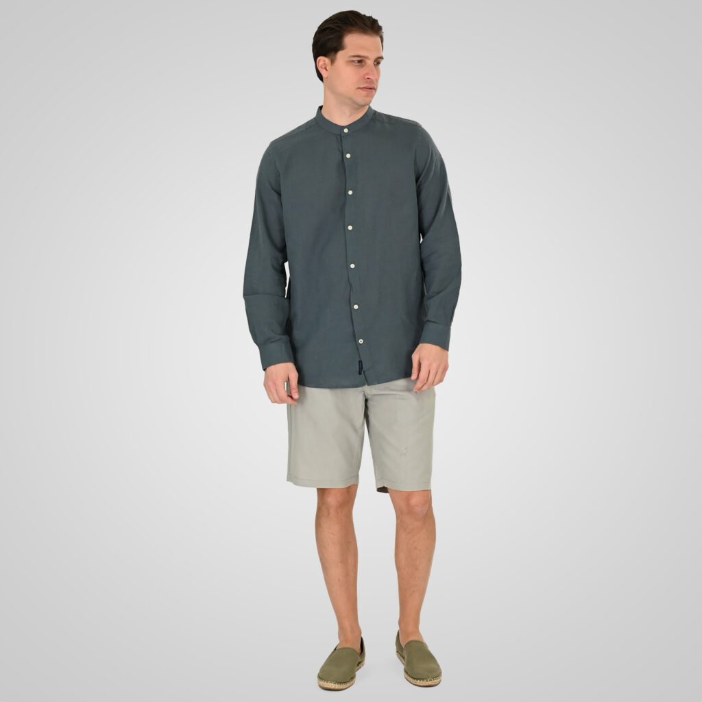261MSHO-7068 CHINOS LINEN BLEND SHORTS WITH ELASTICATED WAISTBAND SMOKE GREEN
