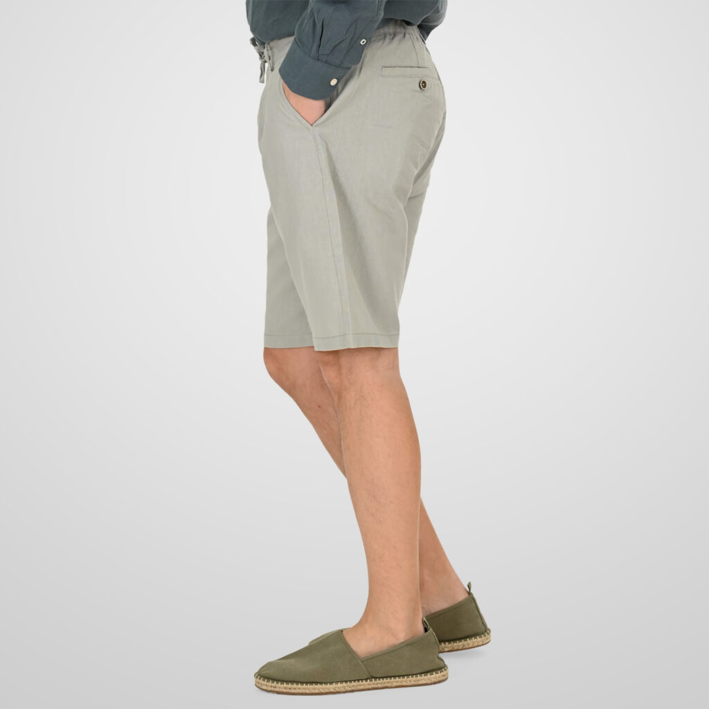 261MSHO-7068 CHINOS LINEN BLEND SHORTS WITH ELASTICATED WAISTBAND SMOKE GREEN