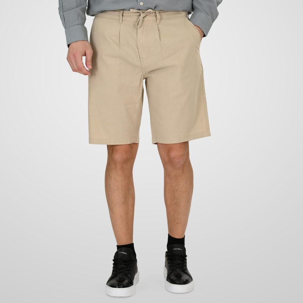 261MSHO-7068 CHINOS LINEN BLEND SHORTS WITH ELASTICATED WAISTBAND LT BEIGE