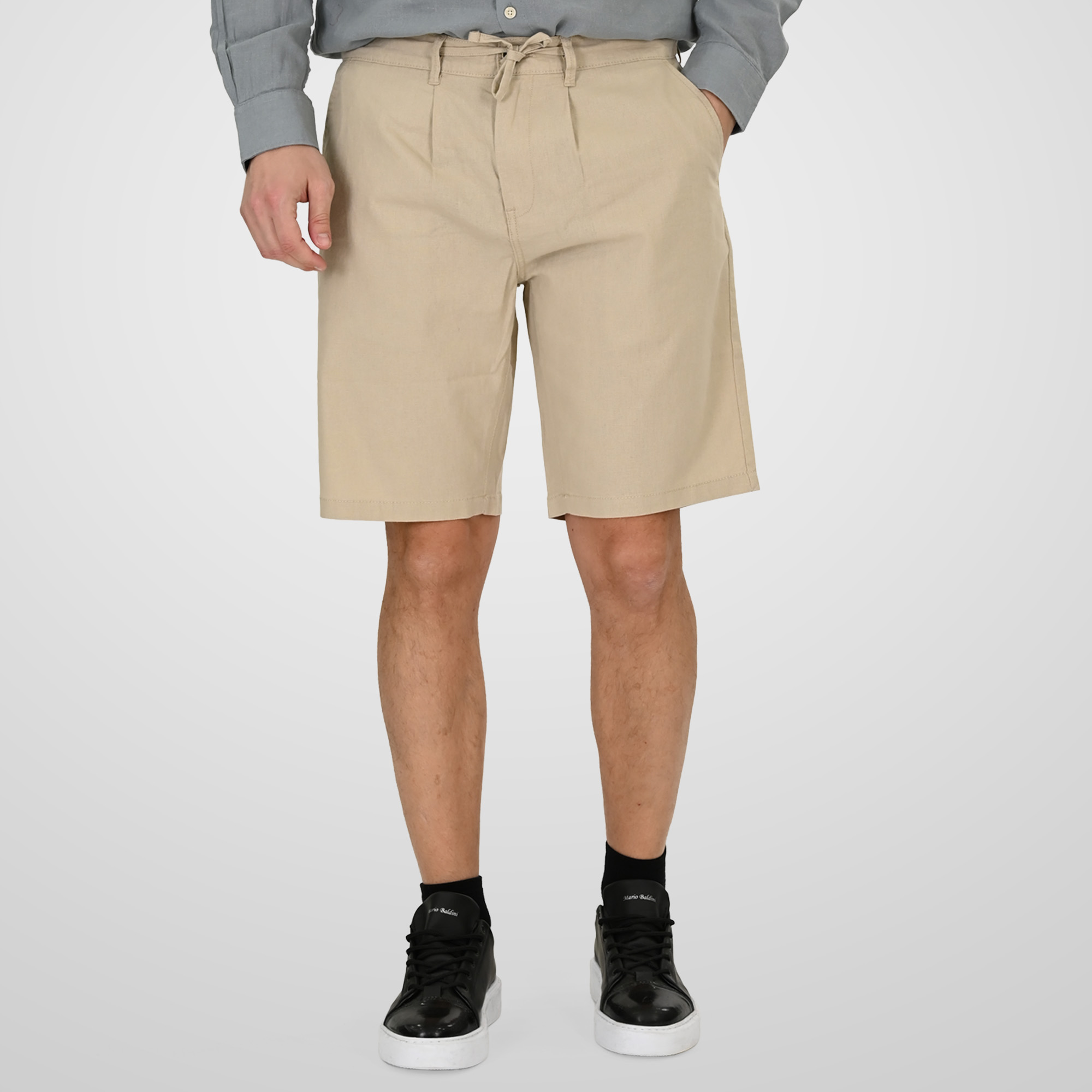 261MSHO-7068 CHINOS LINEN BLEND SHORTS WITH ELASTICATED WAISTBAND LT BEIGE - Image 1