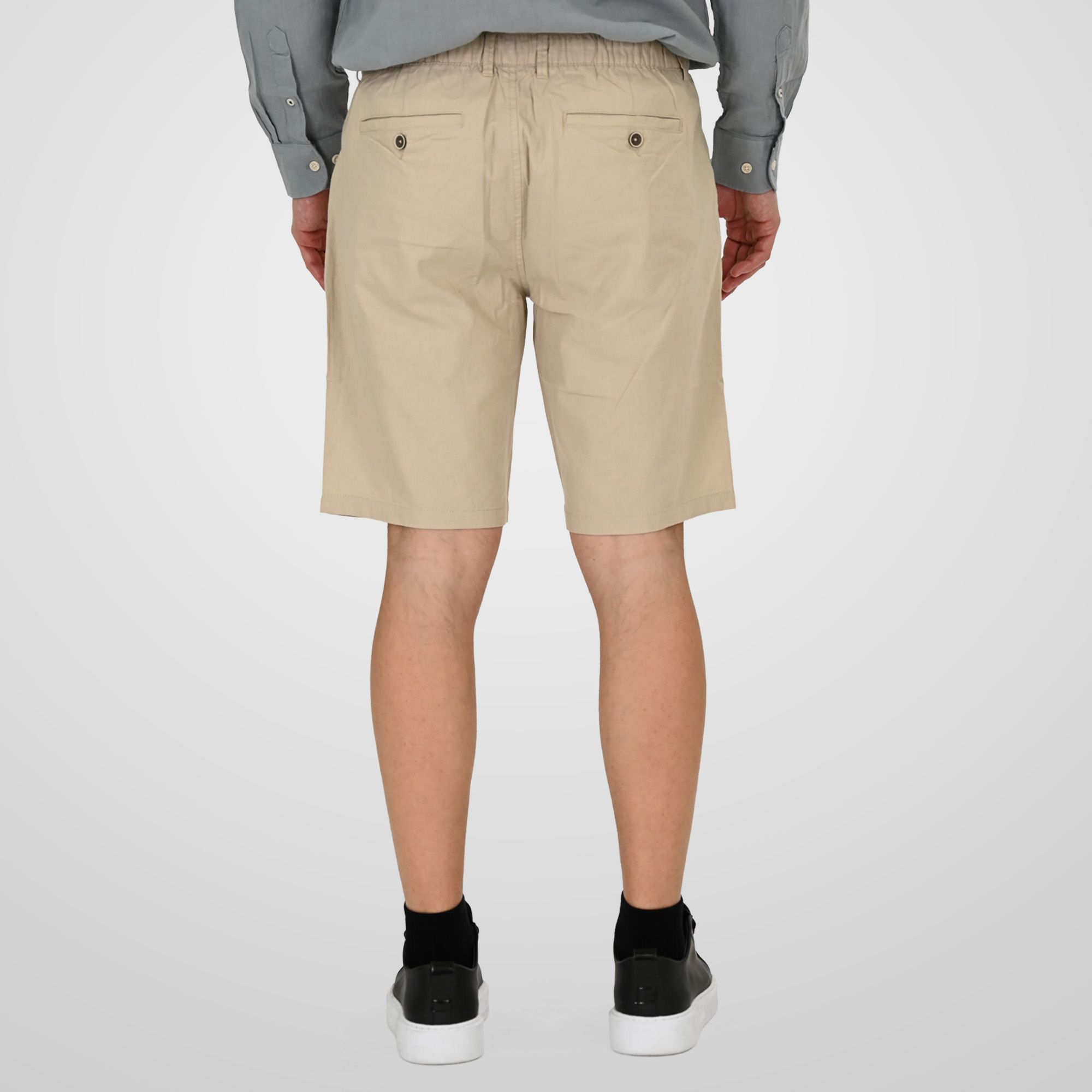 261MSHO-7068 CHINOS LINEN BLEND SHORTS WITH ELASTICATED WAISTBAND LT BEIGE - Image 4