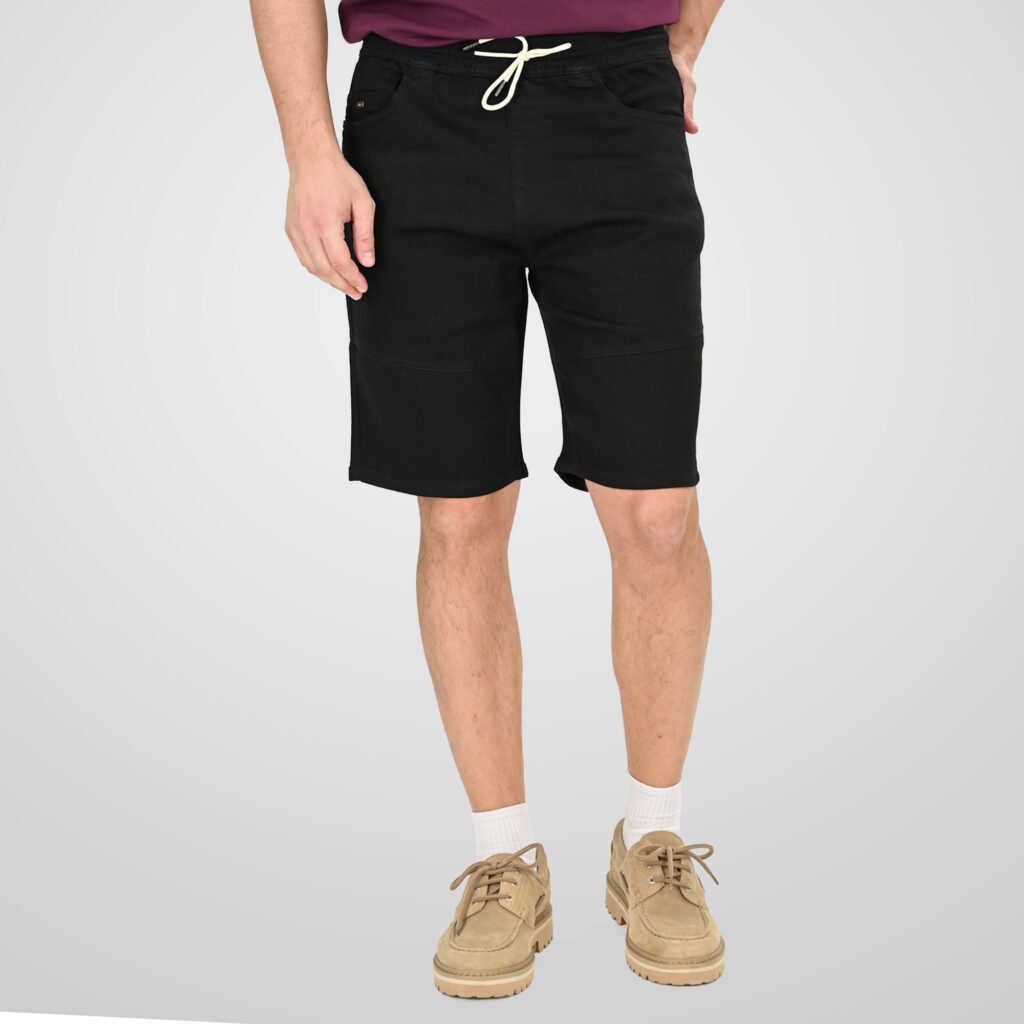 261MSHO-7071 SHORTS WITH ELASTICATED WAIST AND HEM (SPECIAL KNITTED DENIM FABRIC) OFF BLACK