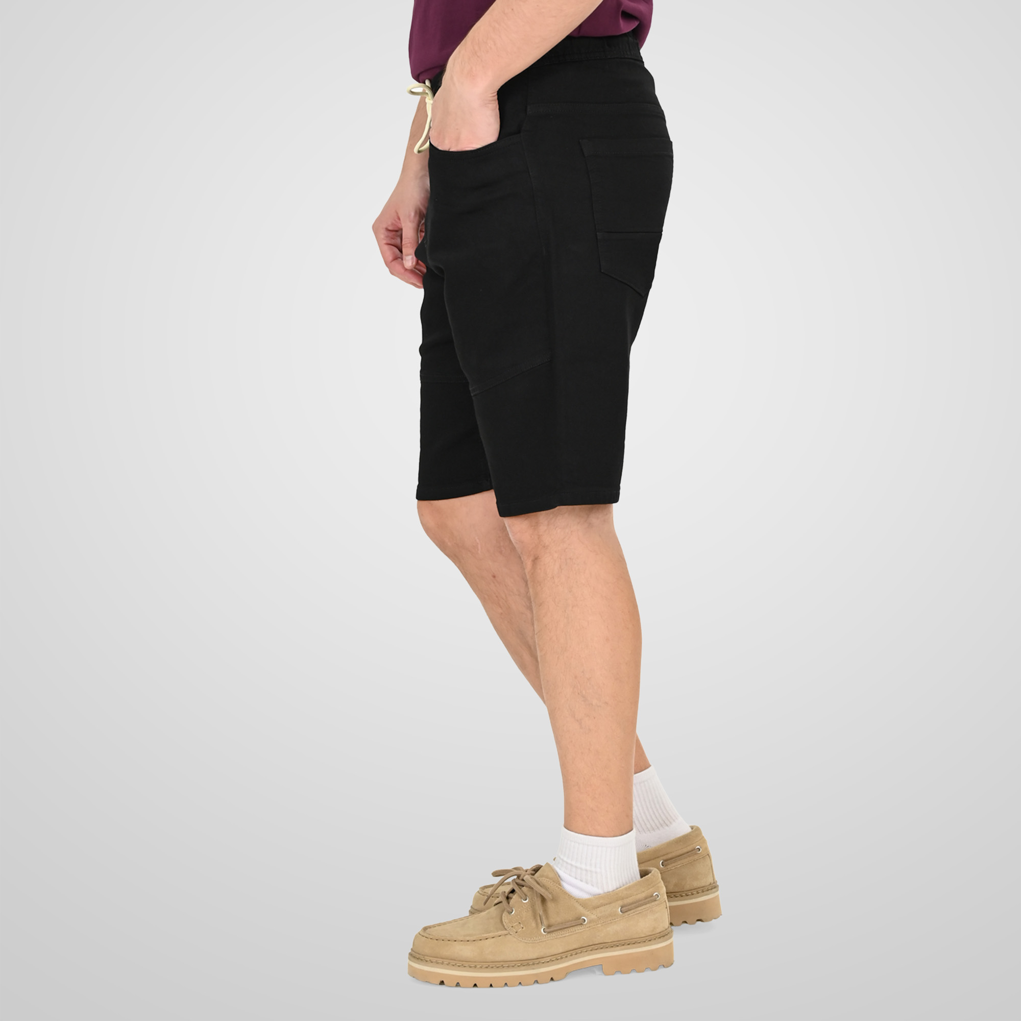 261MSHO-7071 SHORTS WITH ELASTICATED WAIST AND HEM (SPECIAL KNITTED DENIM FABRIC) OFF BLACK - Image 3