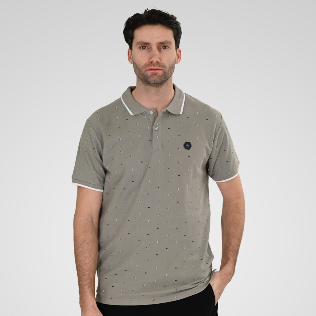 261PS-3080 POLO PIQUE ALL-OVER PRINT LT GREY