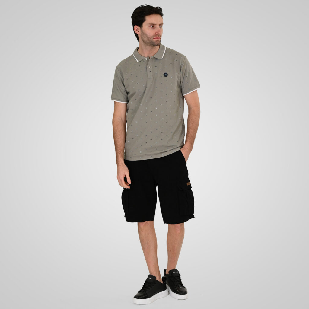 261PS-3080 POLO PIQUE ALL-OVER PRINT LT GREY