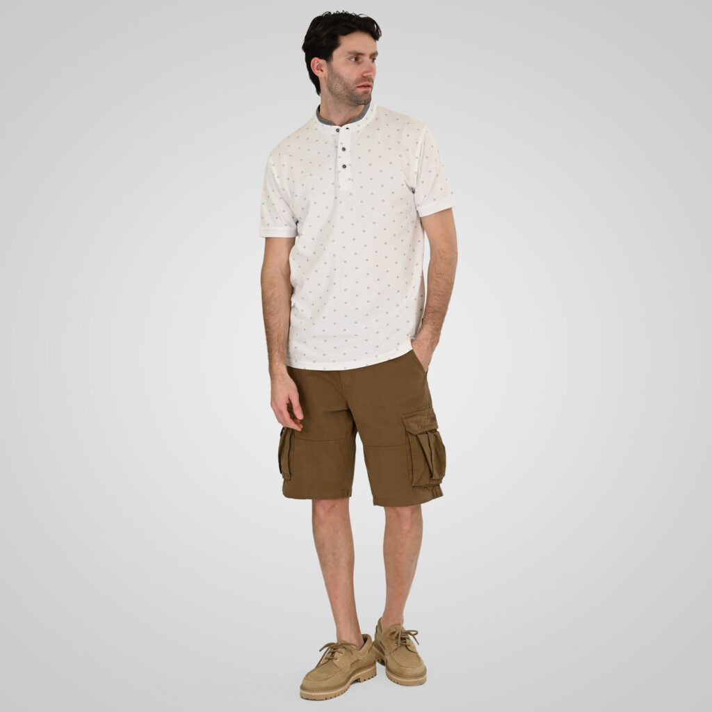 261PS-3082 POLO PIQUE ALL-OVER PRINT WITH MAO COLLAR WHITE