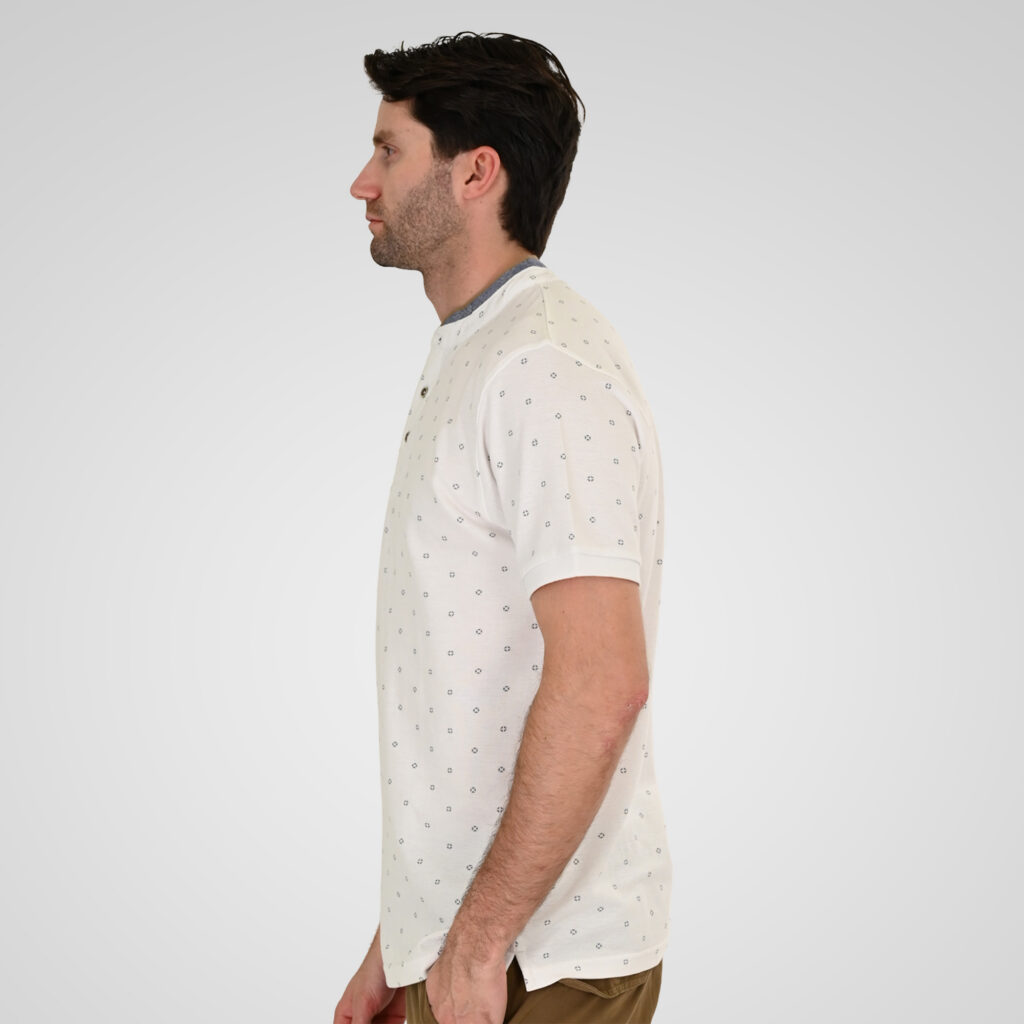 261PS-3082 POLO PIQUE ALL-OVER PRINT WITH MAO COLLAR WHITE