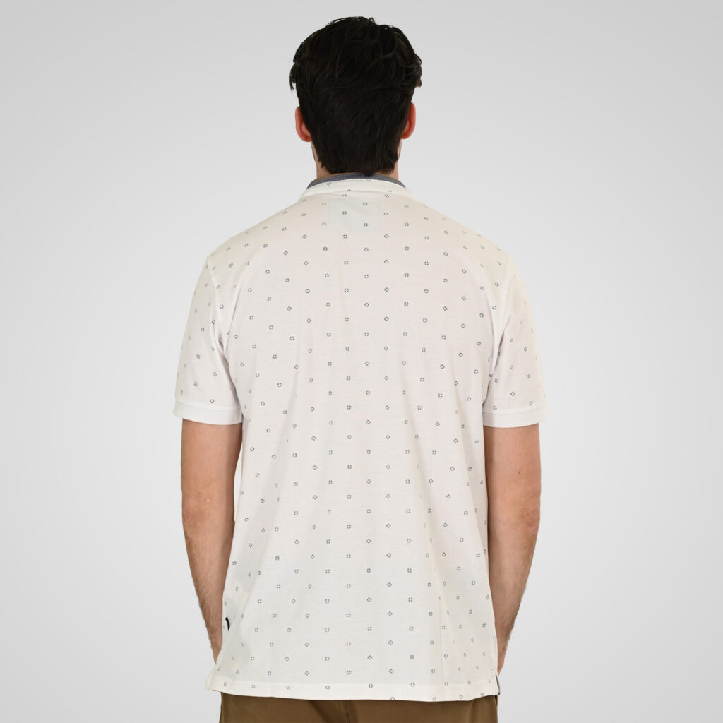 261PS-3082 POLO PIQUE ALL-OVER PRINT WITH MAO COLLAR WHITE