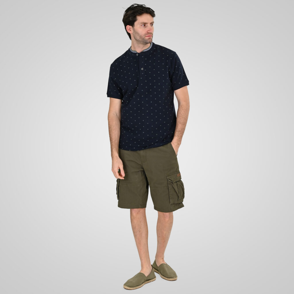 261PS-3082 POLO PIQUE ALL-OVER PRINT WITH MAO COLLAR NAVY