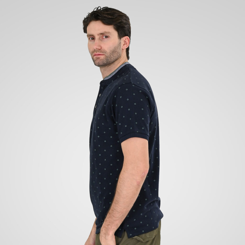261PS-3082 POLO PIQUE ALL-OVER PRINT WITH MAO COLLAR NAVY