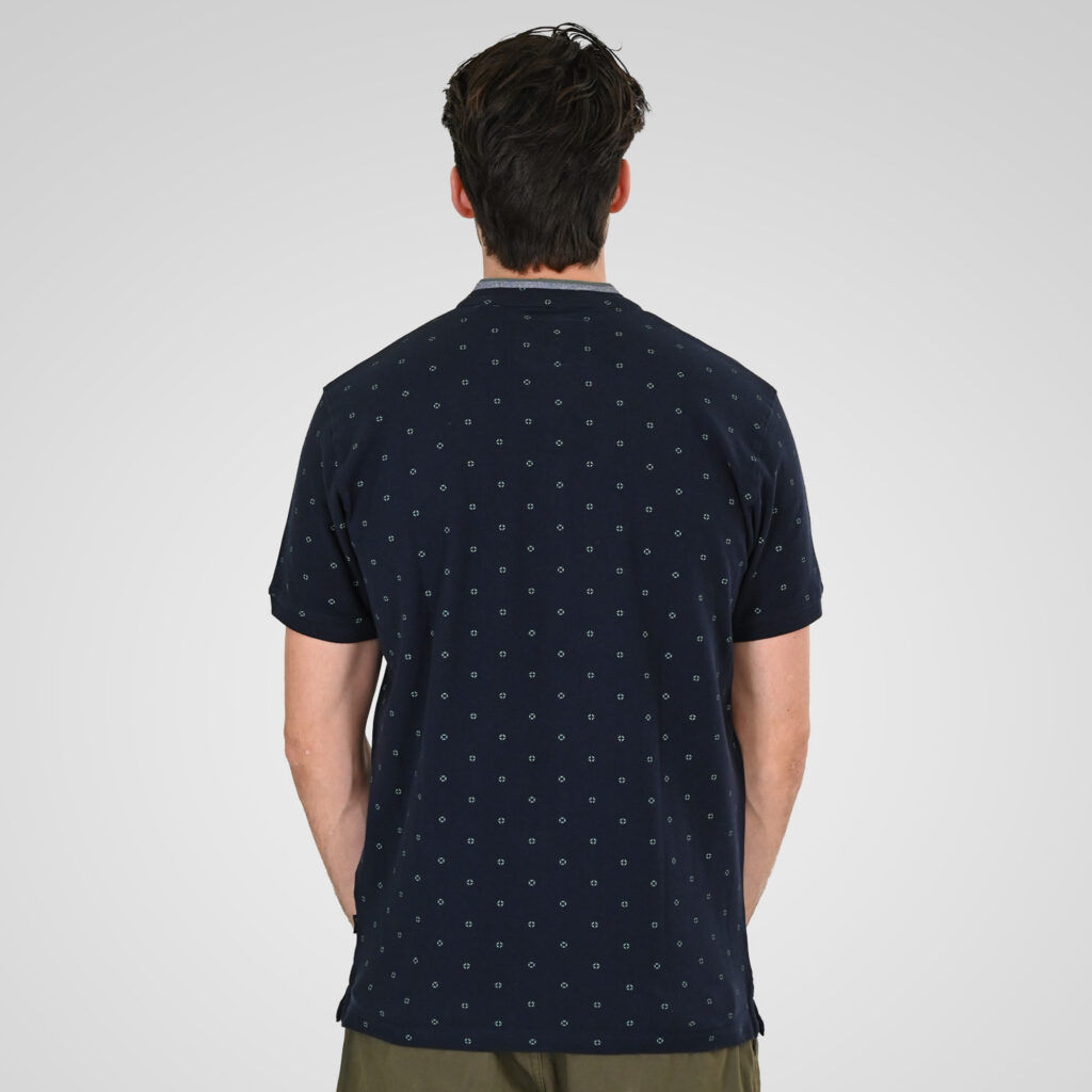 261PS-3082 POLO PIQUE ALL-OVER PRINT WITH MAO COLLAR NAVY