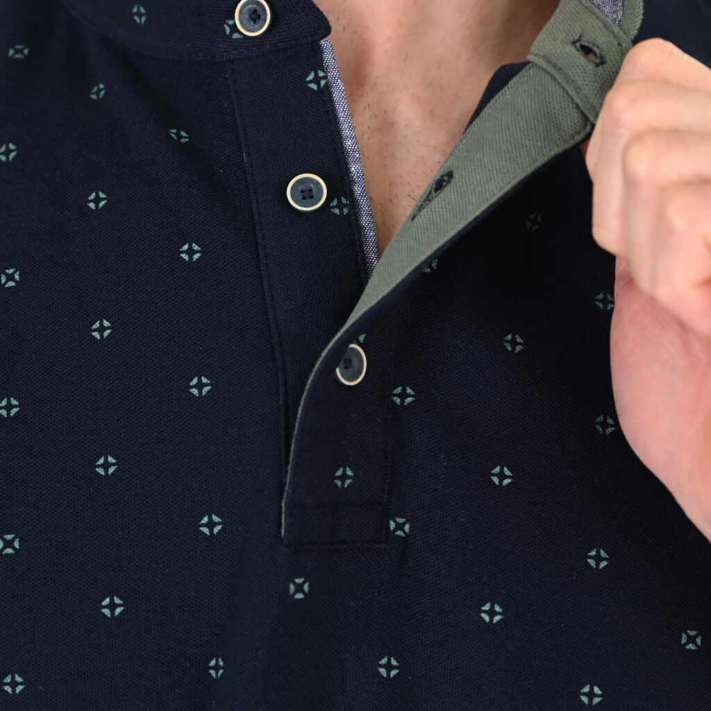 261PS-3082 POLO PIQUE ALL-OVER PRINT WITH MAO COLLAR NAVY