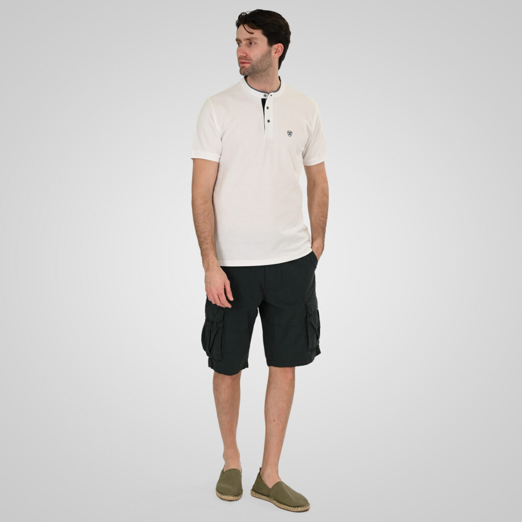 261PS-3083 POLO PIQUE MAO COLLAR WHITE