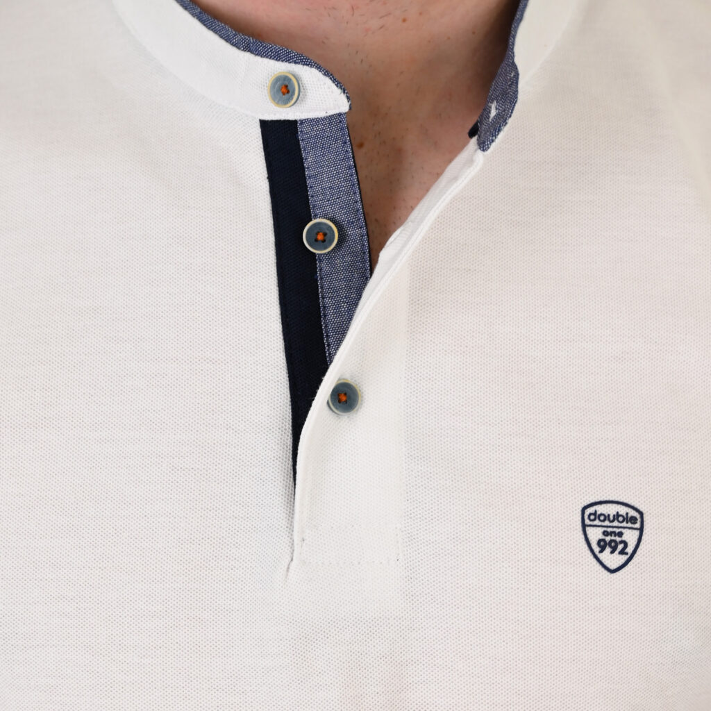 261PS-3083 POLO PIQUE MAO COLLAR WHITE